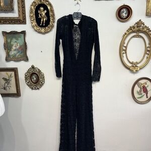 Nightcap Clothing Black Lace Long Sleeve Jumpsuit - Size L